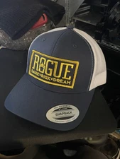 NEW! Rogue Dare Risk Dream Trucker Hat White and Blue. Adjustable Snap Back.
