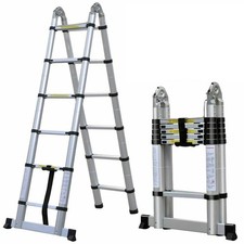 3.8m / 5m Folding Telescopic Ladder A-Frame Aluminium Stainless Steel Non-Slip