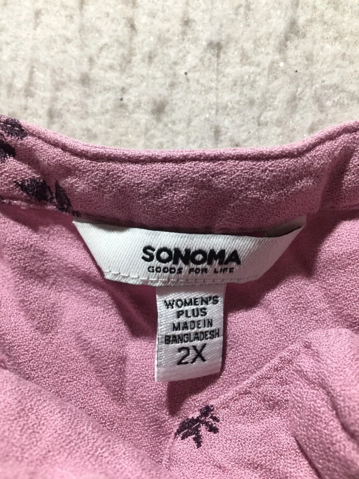 Sonoma 衬衫大码 2X 粉红色花卉长袖纽扣长袖蕾丝 — 第 3/4 张图片