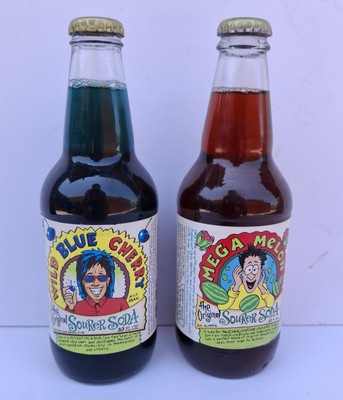1990's Original Sour Soda  Pop bottles Wild Blue Cherry & Mega Melon