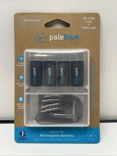 New Sealed Pale Blue Earth 4 Pack OF CR-123A 4X1 W Charging Cable & Travel Case
