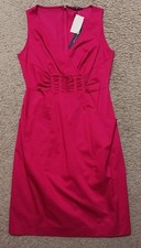 NWT ELIE TAHARI Women's Chili Red Ruched V Neck Sheath Weaver Dress sz 4