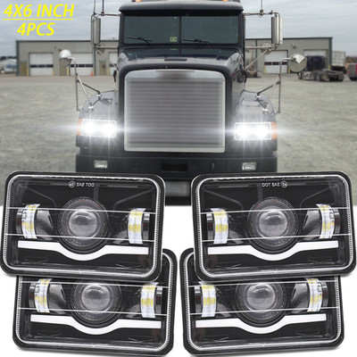 For Freightliner FLD120 1988-2010 FLD112 Classic 4PCS 4x6'' LED Headlights HI/Low