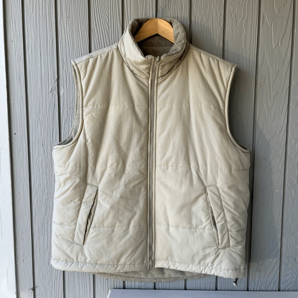 VTG Tempco Reversible Puffer Fleece Vest Beige Tan Zip Front SZ L
Opens in a new window or tab