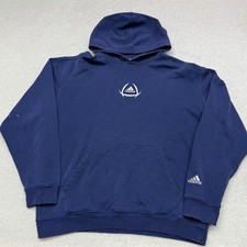 Adidas Men s Vintage Center Logo Embroidered Hoodie Sweatshirt Navy Blue Large