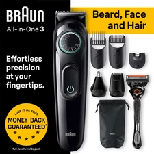 Braun Series 3 All-in-One 8-in-1 Electric Beard Trimmer Kit & Razor AIO3470 -New