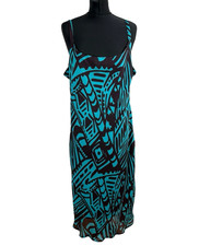 BonMarche Chiffon Maxi Dress Women’s UK Size 20 Square Neck Turquoise Black 