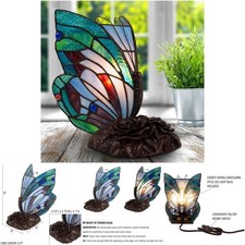 Tiffany Style Butterfly Lamp Stained Glass Table Desk Light LED Colorful Vintage
