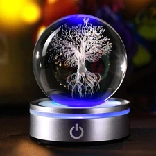 IFOLAINA Tree of Life Crystal Ball with Lighted Base Laser Engraved Glass Bal...