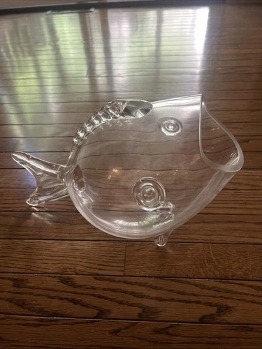 Large MCM Blenko style Glass Hand Blown Vase~Bowl Fishbowl Fish
