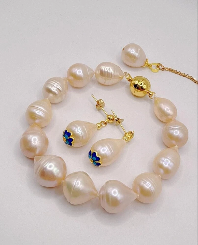 AAA + натуральный южного моря розовый жемчуг браслет серьги ожерелье комплект 14K застежка (xp) - Изображение 4 из 4