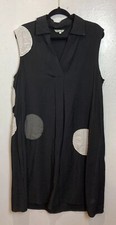 Redwood Court Silk Bamboo Lagenlook Midi Dress Womens M Black Polka Dots Artsy
