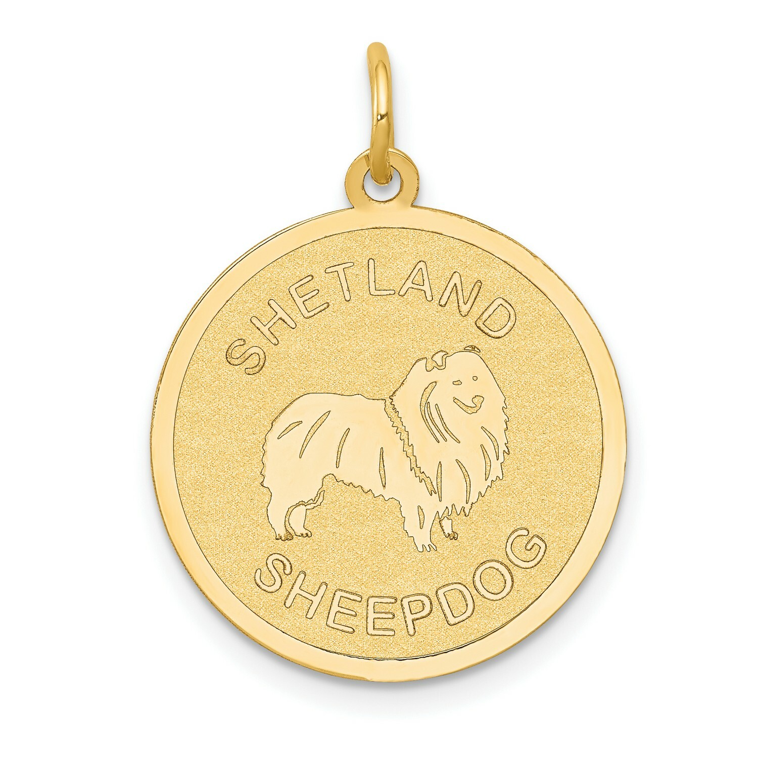 14k Yellow Gold Shetland Sheepdog Words And Dog Image On Round Charm