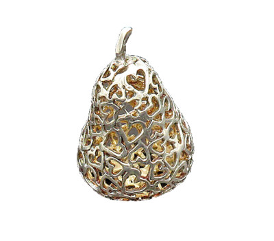 925 Silver  Vintage Heart Cut Out 3D Pear Shaped Fruit Decoration  TR3295