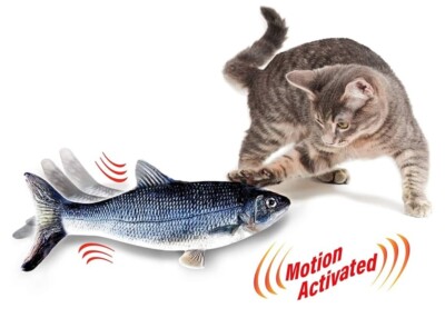 Ontel Flippity Fish Interactive Cat Toy w Catnip & Fishing Pole