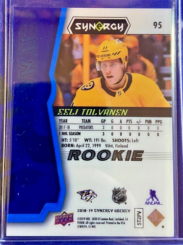 2018-19 Upper Deck Synergy Rookie #95 Eeli Tolvanen Blue /399 Tier 3 RC - Picture 3 of 3