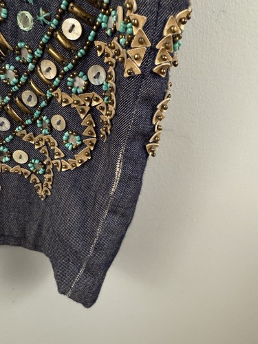 Antik Batik Beaded Alice Djellabah Chambray Shirt Dress Sz 40 M 8 Bohemian Artsy - Picture 4 of 15