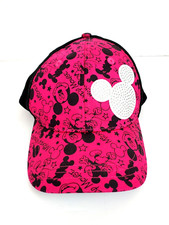 Disney Parks Mickey Mouse Hat Cap Youth Adjustable Pink Black Rhinestones Bling