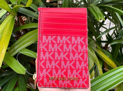 MICHAEL KORS JET SET TRAVEL TOP ZIP CARD CASE WALLET MK DARK