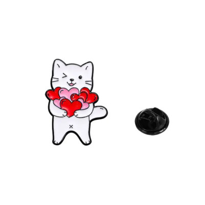 Weiße Katze mit Herzen Anstecker Pin Cat Pink Rot Herz 21 x 30 mm