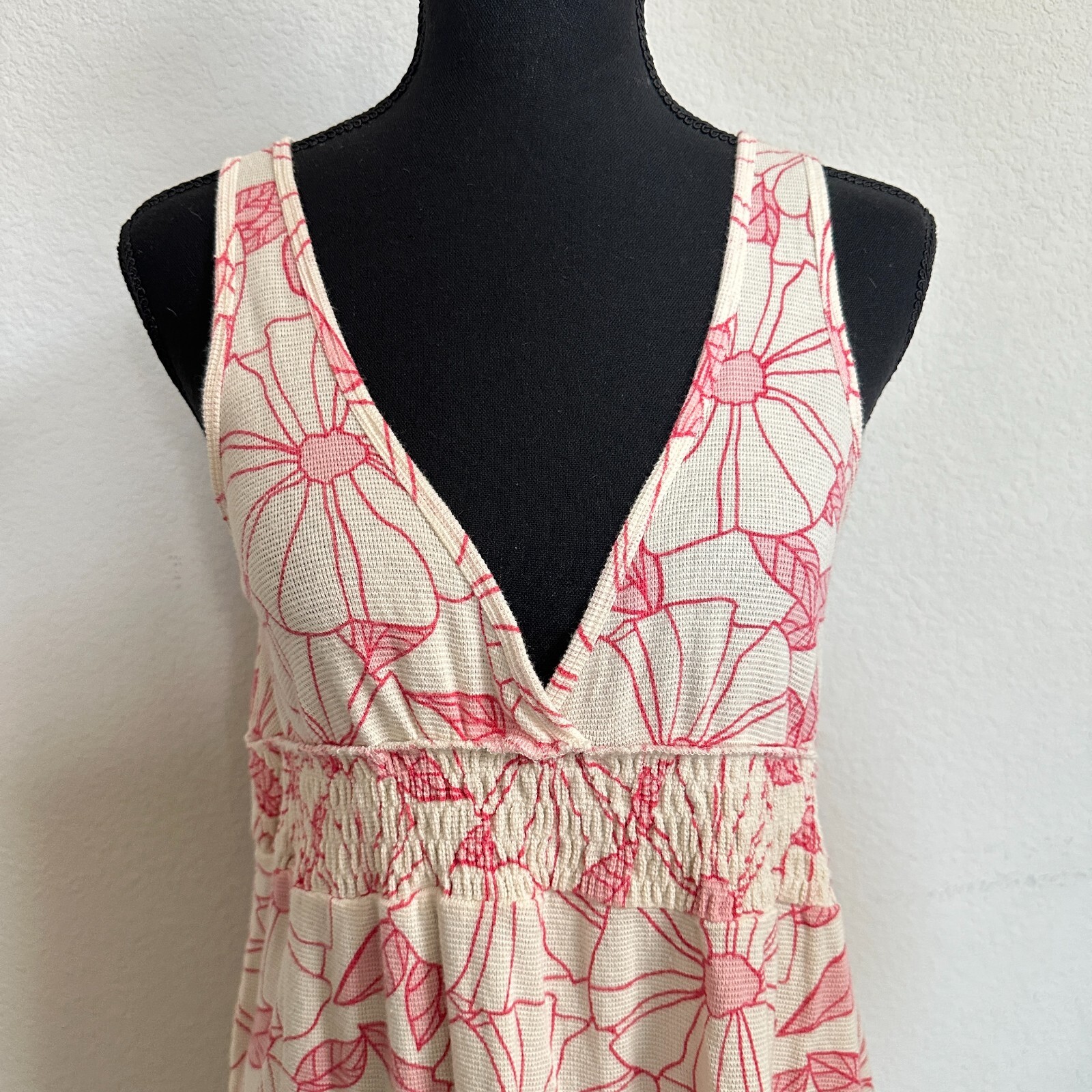 VTG Old Navy Tank Top Large Women Y2K Babydoll Floral Empire Waist Beige