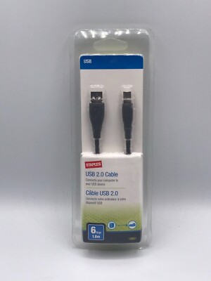Staples 6ft USB 2.0 Cable cord computer office Windows Macintosh black 18801