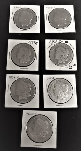 7 PCS, US 90% SILVER DOLLARS, 1891-S TO 1903-S, CIRCULATED, SEE PHOTOS & LIST - Picture 2 of 8