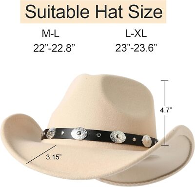 Lanzom Women Men Felt Wide Brim Western Cowboy Hats Belt  display picture 1