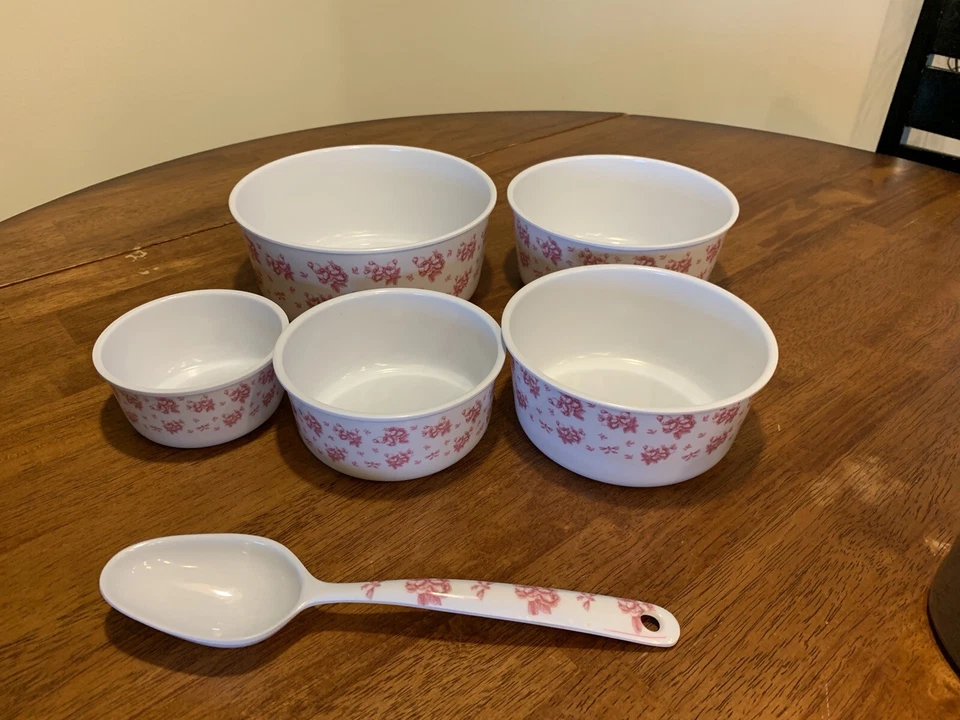 Juego de 6 piezas de artículos de melamina para servir y cuchara con patrón de chintz rosa Foto 2 de 2