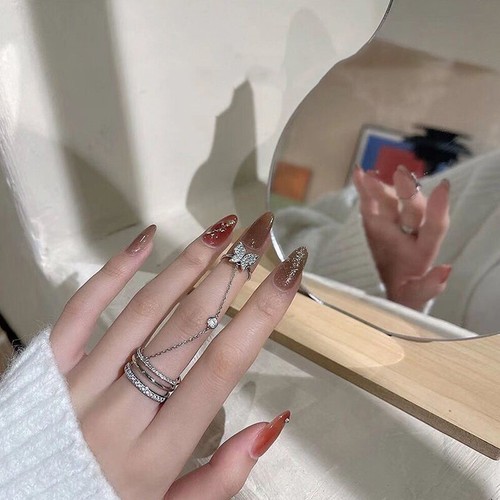 New Butterfly Tassel Rings for Women Ring Double Finger Chain Punk Rings Jewe_sh - Picture 3 of 9