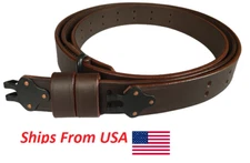 WW2 M1 Garand 1907 Oil Pull-Up Drum Dyed Leather Sling-DARK BROWN