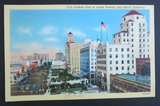 Looking East on Ocean Avenue Long Beach CA Unposted Linen Postcard
