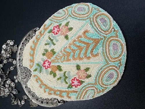 Vintage Victorian Revival Micro Beaded Purse Silk Mirror Inside India Christiana - Picture 7 of 11