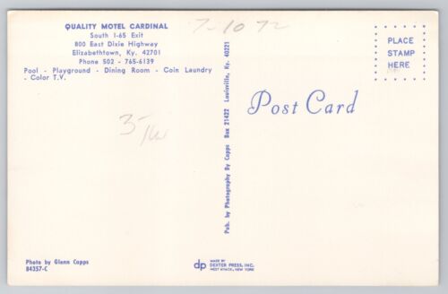 Hochwertiges Motel Cardinal in Elizabethtown Kentucky KY ca. 1970er Postkarte - Bild 2 von 2