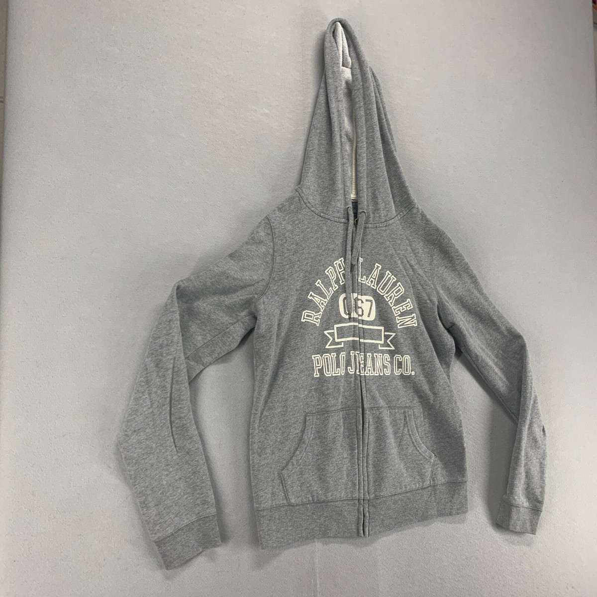 Ralph Lauren Hoodie Womens Medium Gray Full Zip Polo Jeans Spell 
