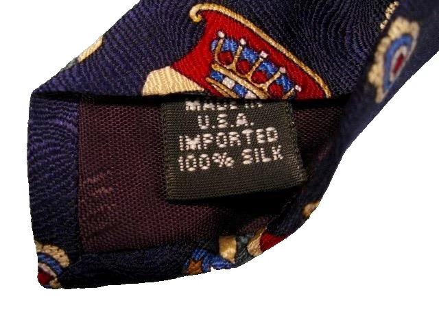 Gravata azul escura com coroas e estrelas John Blair vermelho verde champanhe ouro (O) - Imagem 4 de 4