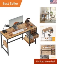 Elegant 47'' Rustic Brown Computer Desk with 2 Drawers and Adjustable Features