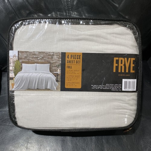 FRYE Linen Cotton Blend Gray FULL Sheet Set 4PC
