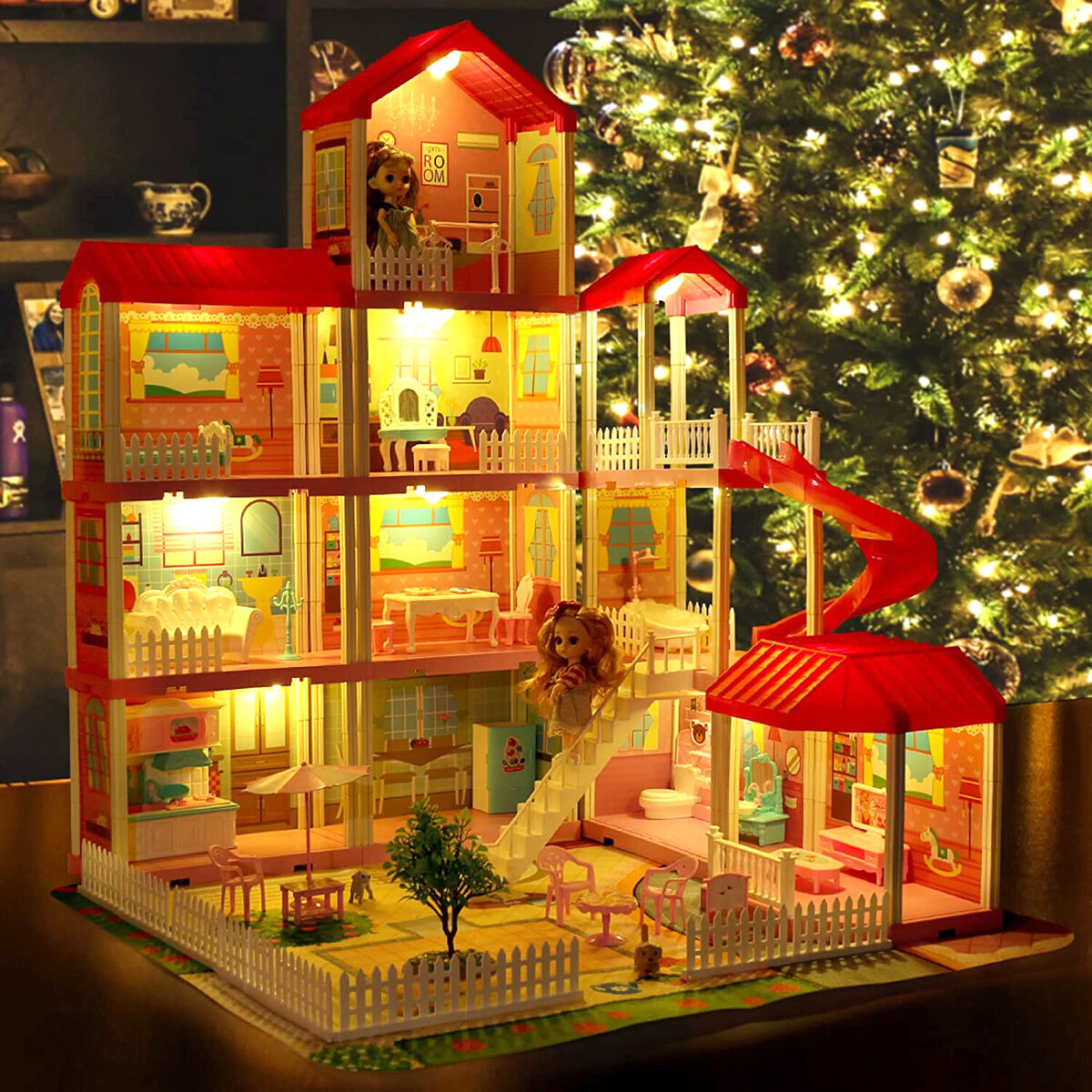 Huge Doll House Dollhouse with Light, Gift for Girls