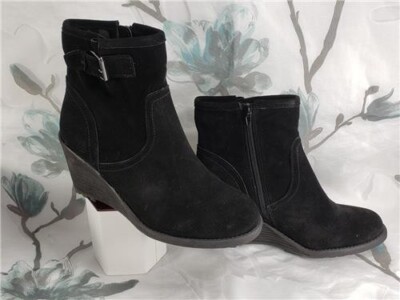 Carlos by Carlos Santana Trace Wedge Black Leather Women's Ankle Boots 9.5M NIB