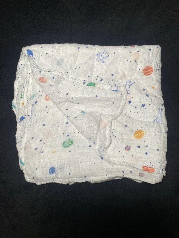 Manta Etiqueta Blanca Adén + Anais Planetas Espaciales Estrellas Niño Niña Envoltura Muselina Foto 2 de 4