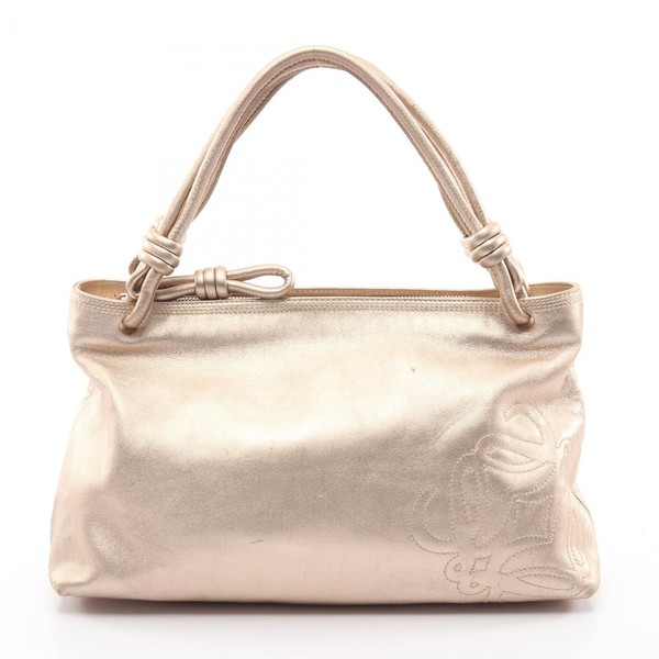 LOEWE anagram Handbag leather Gold Used Women