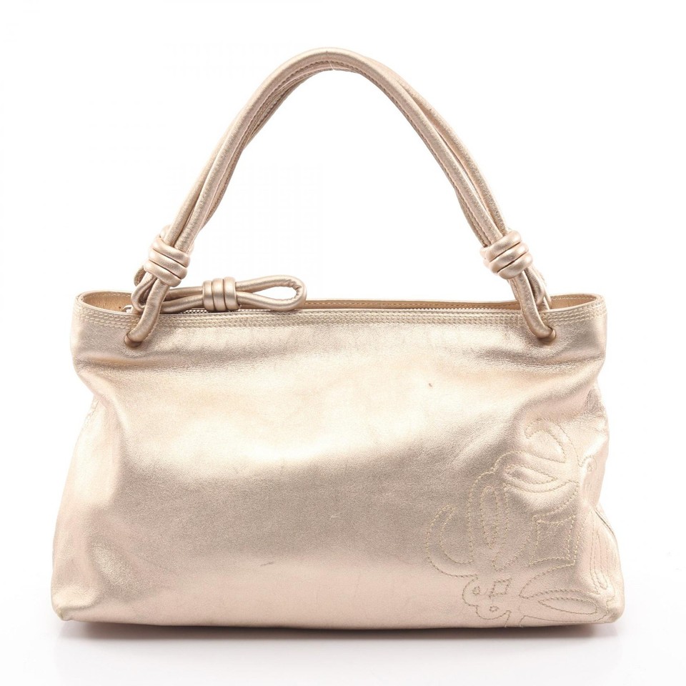 LOEWE anagram Handbag leather Gold Used Women