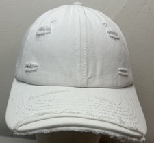 White Distressed Blank Dad Hat Strapback Adjustable OSFA Vintage Frayed Cap