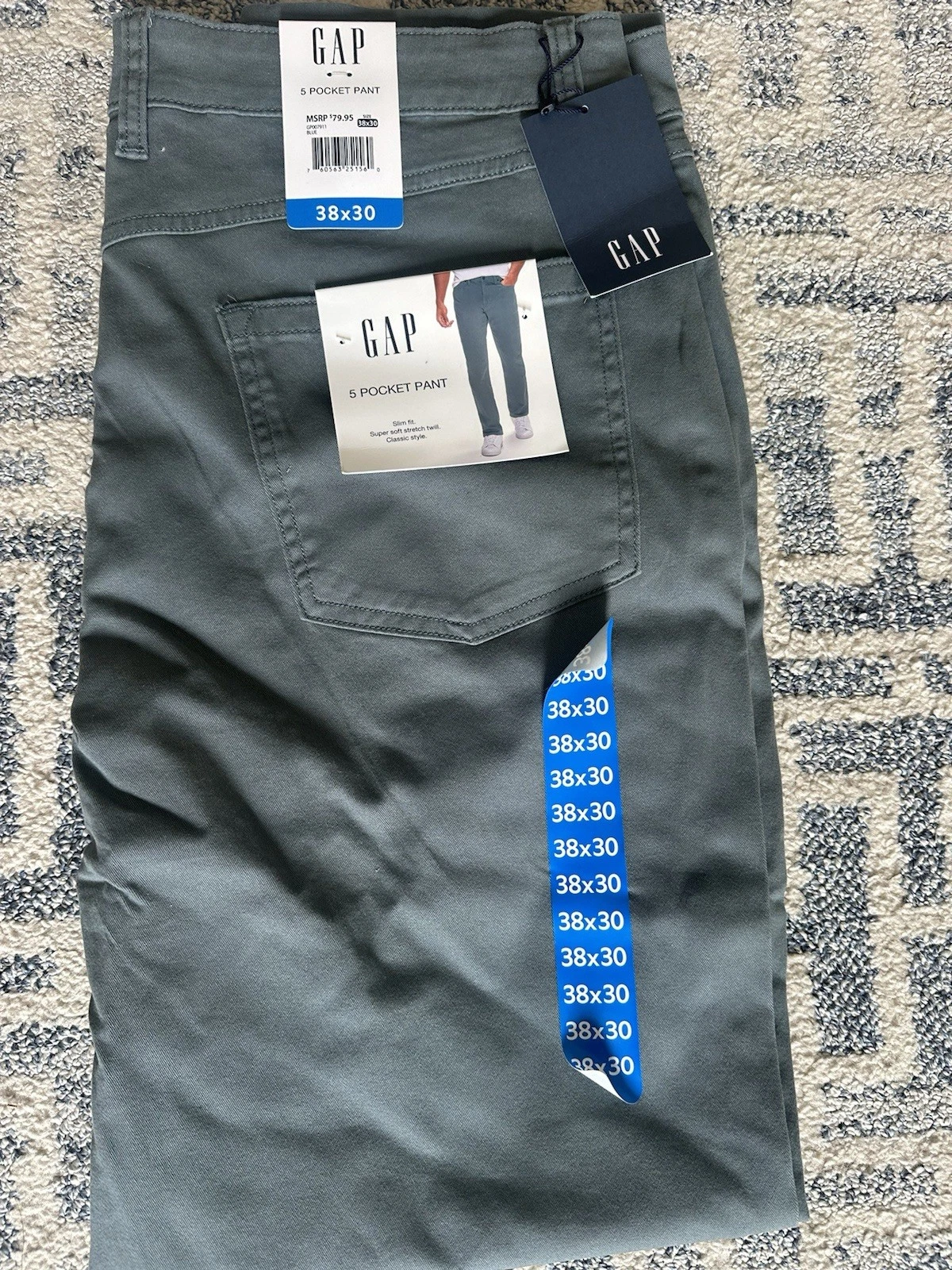 GAP Men’s Blue Slim Fit Stretch Twill 5-Pocket Cotton Pants Waist 38