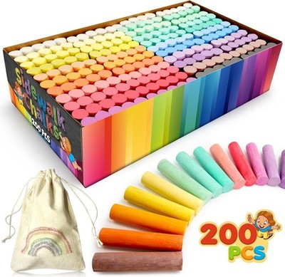 200PCS Washable Sidewalk Chalks Set in 20 Colors: Jumbo Drawing Chalk for Kids O