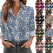Women's Shirt With Floral Print Buttons, Long Sleeved Casual Regular Shirt