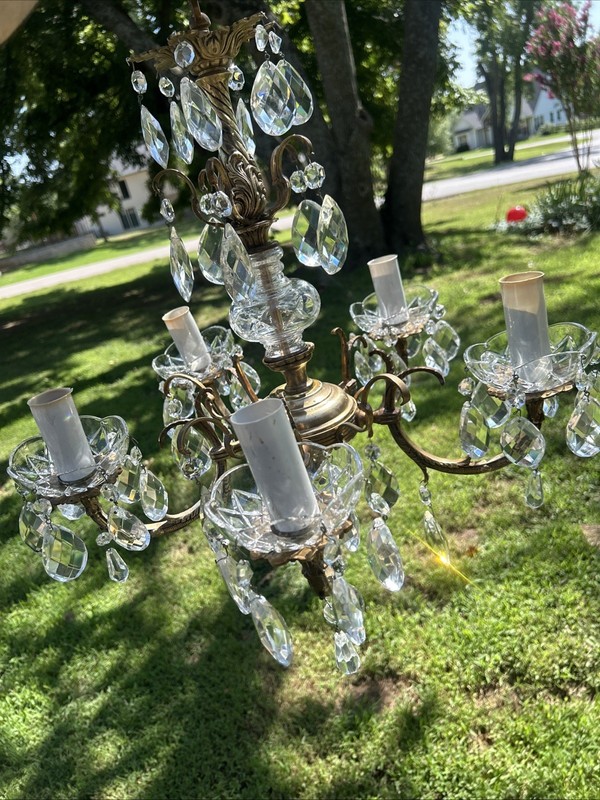 Vintage Brass Chandelier 15 Arm Spanish Portugese Maybe Crystal