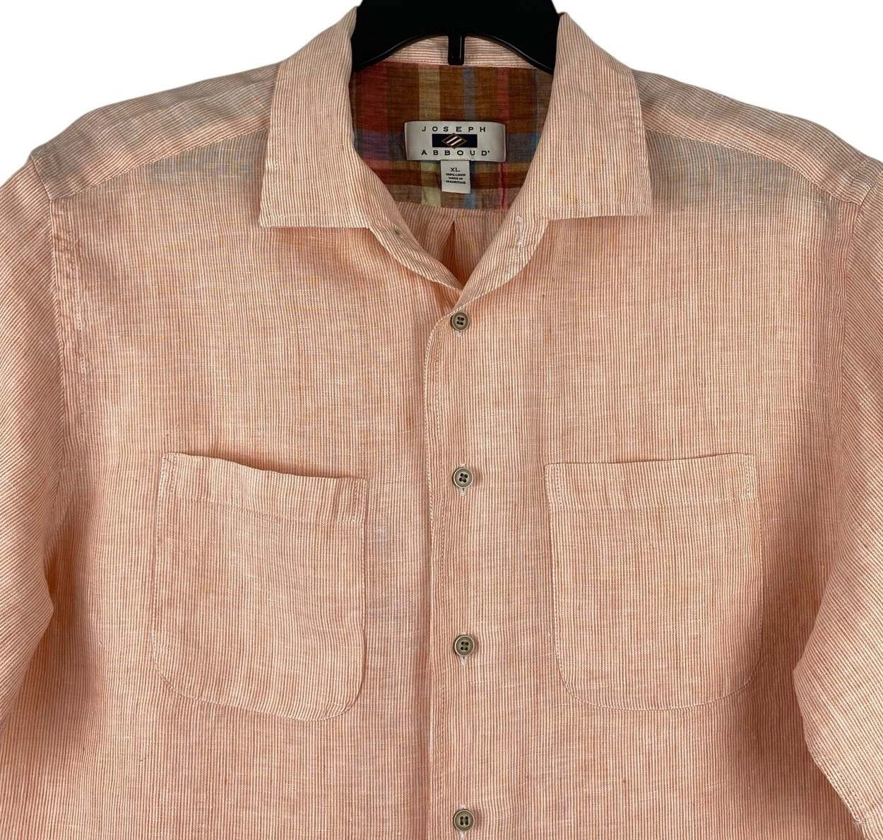 Joseph Abboud XL 100% Linen Shirt Mens Apricot Orange Short Sleeve Beach