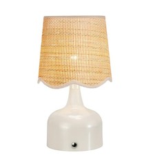 Cordless Boho Table Lamp Beige, Scalloped Wicker Shade, 5200-mAh Rechargeable...